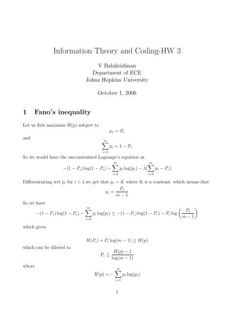 Information Theory and Coding-HW 3 - Johns Hopkins University
