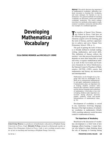 Developing Mathematical Vocabulary - Denison Community School ...