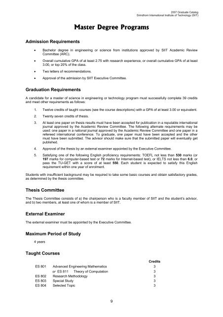 2007 Graduate Catalog and 2006 Annual R & D Report - Sirindhorn ...