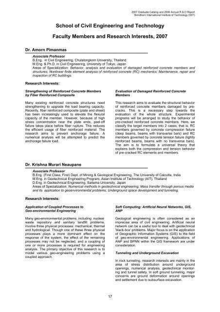 2007 Graduate Catalog and 2006 Annual R & D Report - Sirindhorn ...