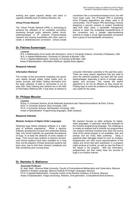 2007 Graduate Catalog and 2006 Annual R & D Report - Sirindhorn ...