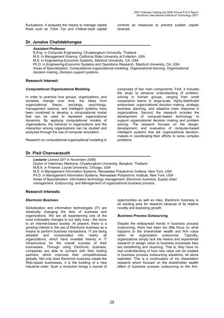 2007 Graduate Catalog and 2006 Annual R & D Report - Sirindhorn ...