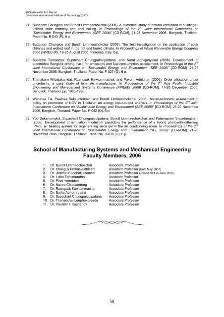 2007 Graduate Catalog and 2006 Annual R & D Report - Sirindhorn ...