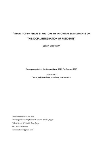 Impact of Informal physical structure of Cairo suburbs on the social