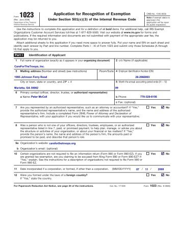 IRS 501(c)3 Application. - CareForTheTroops.org