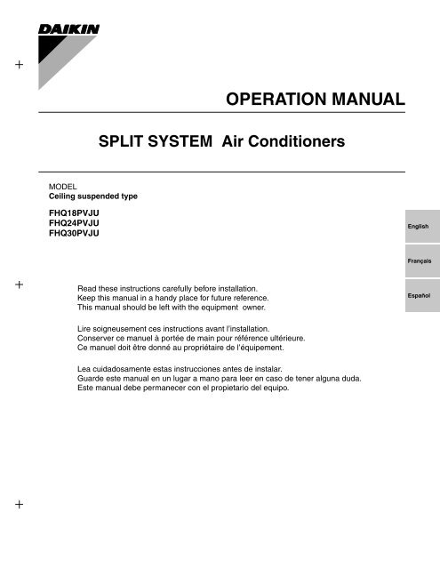 FHQ_P SkyAir Ceiling Suspended Operation Manual.pdf - Daikin AC