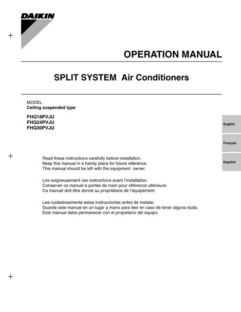 Fhq P Skyair Ceiling Suspended Operation Manual Pdf Daikin Ac