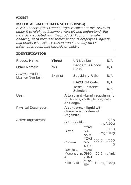 MATERIAL SAFETY DATA SHEET (MSDS ... - Myfarmstore.co.nz