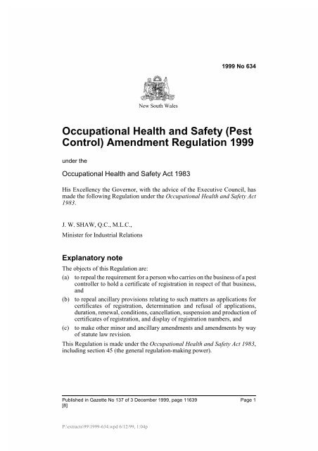 (Pest Control) Amendment Regulation 1999 - NSW Legislation
