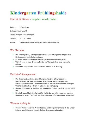 Kindergarten FrÃ¼hlingshalde - Evangelische Kirchengemeinde ...