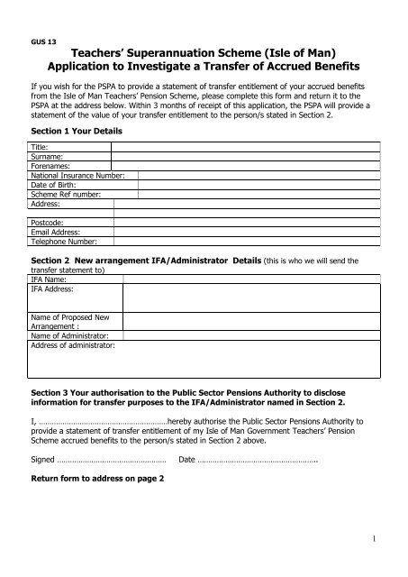 Transfer Out Request Form - Teachers - Pensions