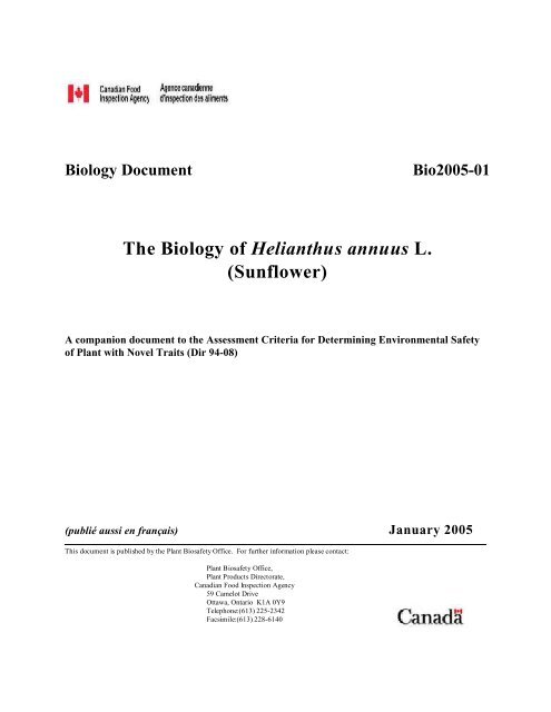 The Biology of Helianthus annuus L. (Sunflower) - CERA
