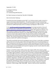 GPI Letter to FDA in Response to Petition Related to Bisphenol-A