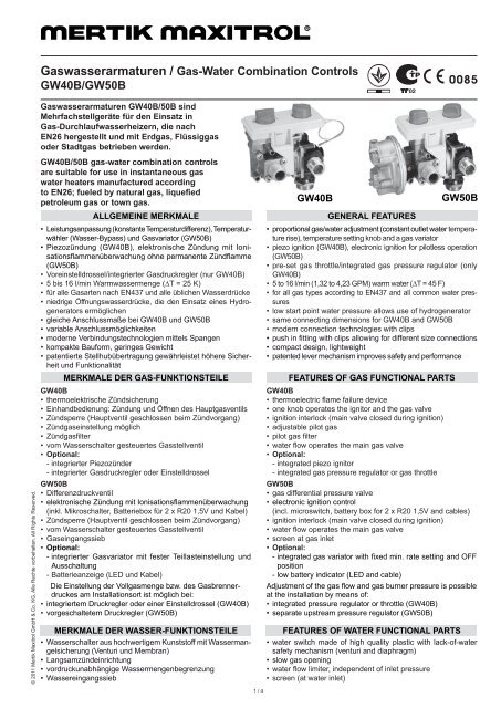 Gaswasserarmaturen / Gas-Water combination controls GW40B ...