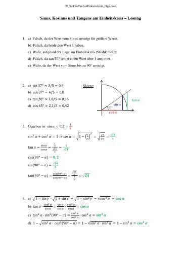 Sinus, Kosinus und Tangens am Einheitskreis â LÃ¶sung - Mathe-oli.de