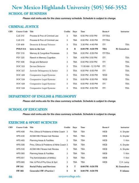 Fall Schedule 2012 - San Juan College