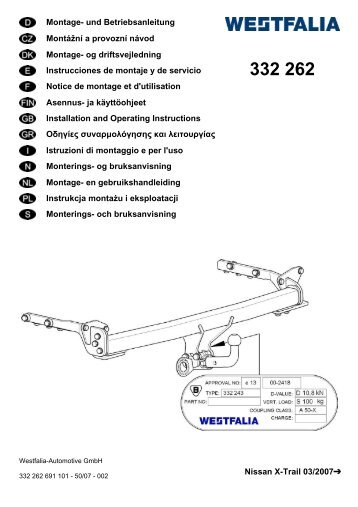 Nissan X-Trail 03/2007 Montage- und Betriebsanleitung MontÃ¡Å¾nÃ­ a ...