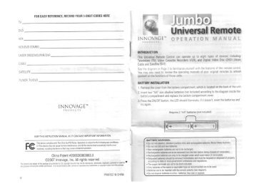 Full page fax print - Universal Remote Control Codes