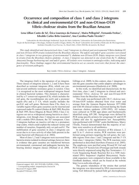 Occurrence And Composition Of Class 1 And Class 2 Integrons In