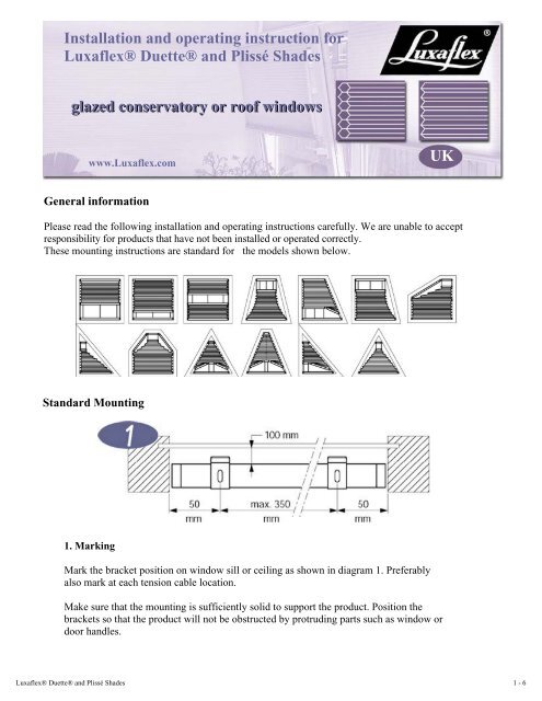 Installation and operating instruction - Merit Blinds