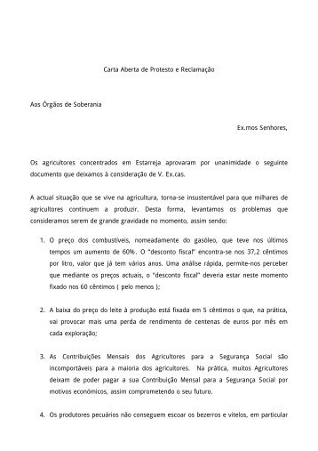 Carta Aberta de Protesto e ReclamaÃ§Ã£o Aos ÃrgÃ£os de ... - CNA