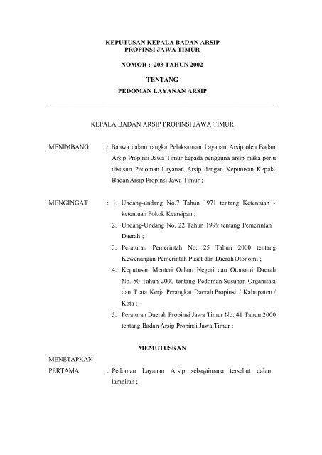 Keputusan Kepala Badan Arsip Propinsi Jawa Timur Nomor 203 ...