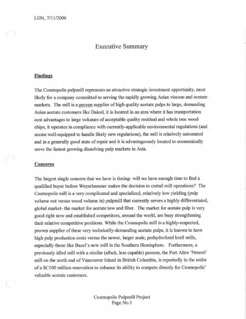 Report on Cosmopolis Mill - School of Environmental and Forest ...