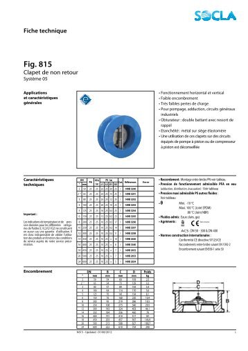 Fiche technique Fig. 815 - SOCLA