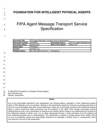 FIPA Agent Message Transport Service Specification