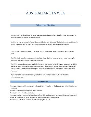 Australian electronic travel authority eta - Abacus 