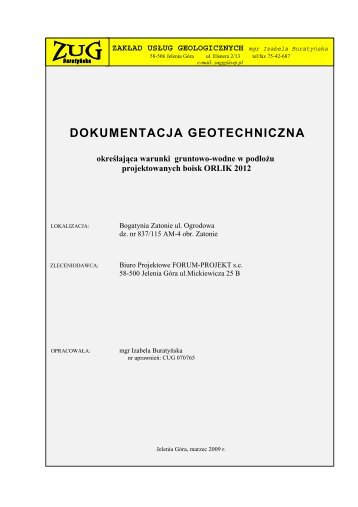 dokumentacja geotechniczna Bogatynia Zatonie Orlik 2012