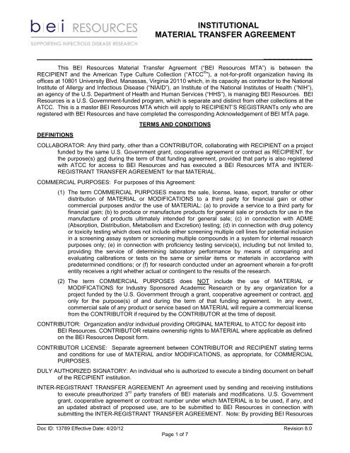 institutional material transfer agreement - MR4