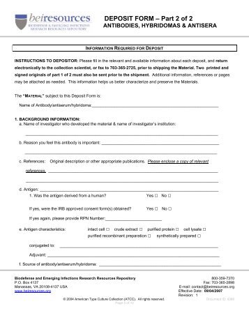 BEI RESOURCE DEPOSIT FORM FOR - BEI Resources