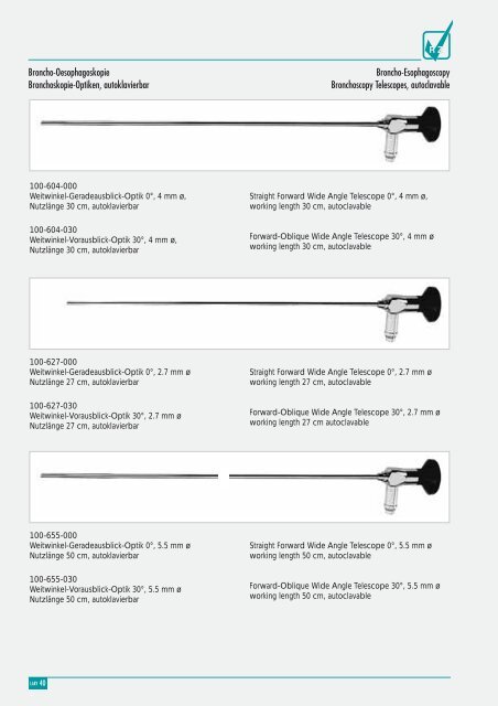 Broncho-Oesophagoskopie Bronchoskopie-Optiken ... - Elmed
