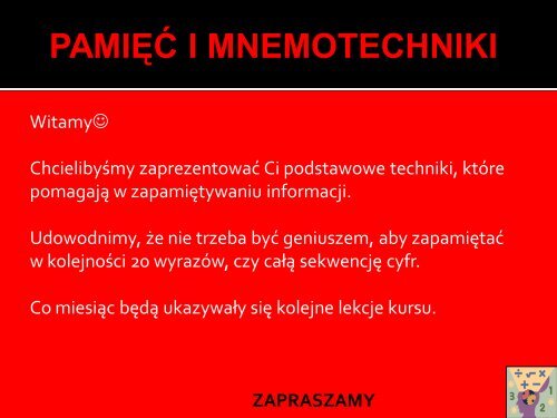 Kurs mnemotechnik – część I