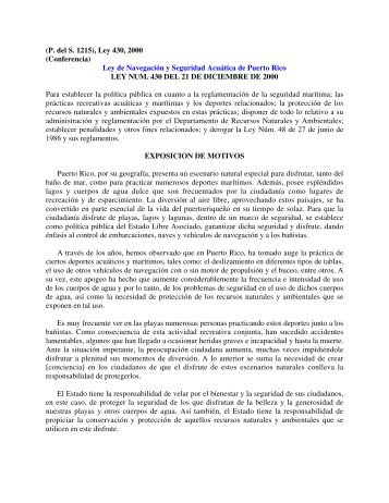 (P. del S. 1215), Ley 430, 2000 (Conferencia) Ley de ... - La Regata