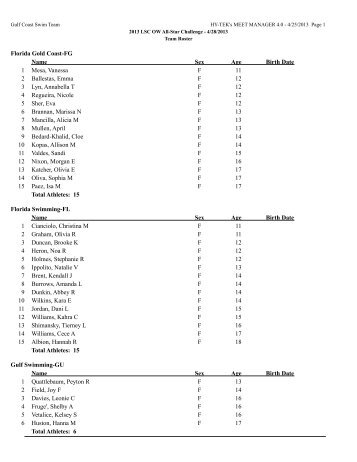 lsc all-star roster female.pdf - Florida Swimming