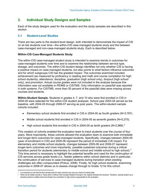 CIS of Texas Evaluation Fiinal Technical Report - TEA - Home ...