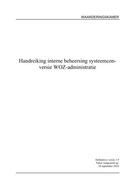 Handreiking interne beheersing systeemconversie WOZ-administratie