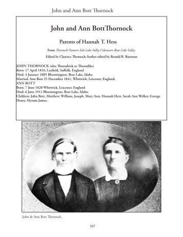 John and Ann BottThornock - Bateman Family