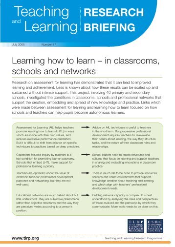 Learning how to learn - in classrooms, schools and networks