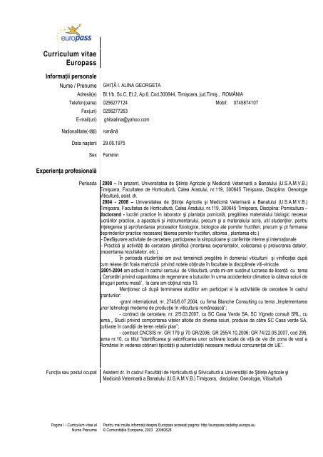 CV Ghita Alina.pdf - Universitatea de Stiinte Agricole si Medicina ...
