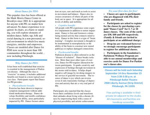 Dance For Parkinson S Brochure Pub Pittsburgh Ballet Theatre Dance For Parkinson S Brochure Pub Pittsburgh Ballet Theatre
