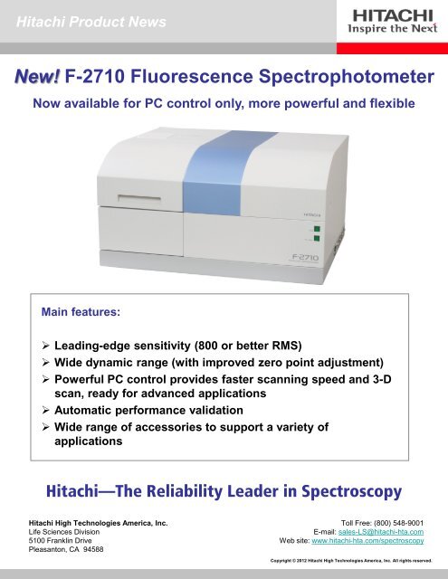 New! F-2710 Fluorescence Spectrophotometer - Hitachi High ...