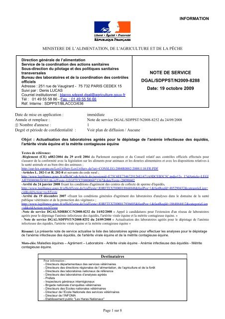 NOTE DE SERVICE DGAL/SDPPST/N2009-8288 Date: 19 ... - RESPE