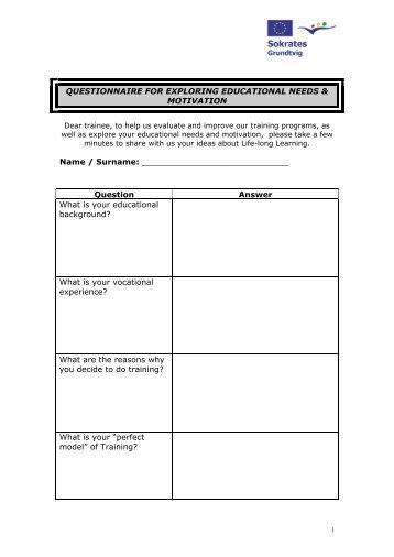 Questionnaire for Exploring Educational Needs and Motivation