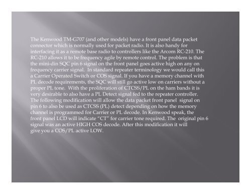 Kenwood TM-G707A Add CTCSS decode to 6 pin mini-din Data ...