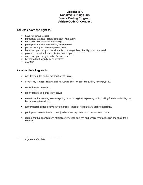 Code of Conduct Form - Nanaimo Curling Club
