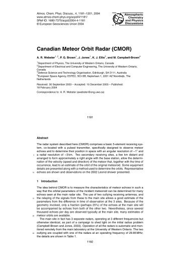 Canadian Meteor Orbit Radar (CMOR) - Meteor Physics Group