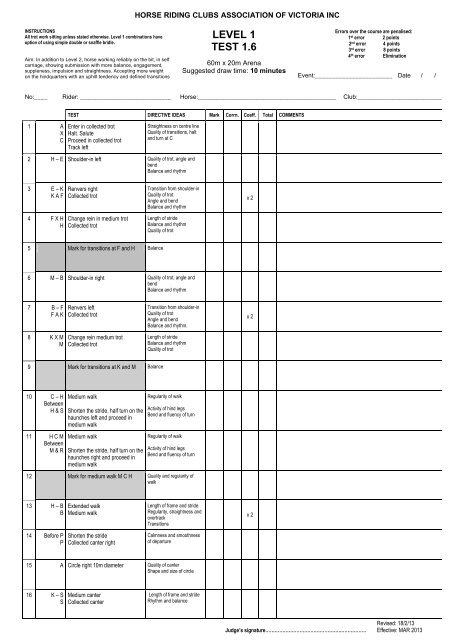LEVEL 1 TEST 1.6 - Horse Riding Club Association of Victoria